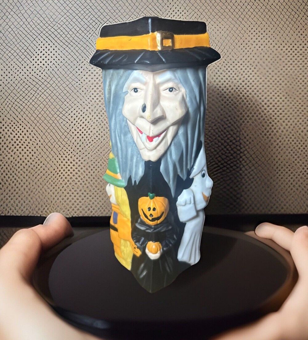 Good Witch Bad Witch Candle Stick Holder Vintage HALLOWEEN GHOST WITCH Pumpkin